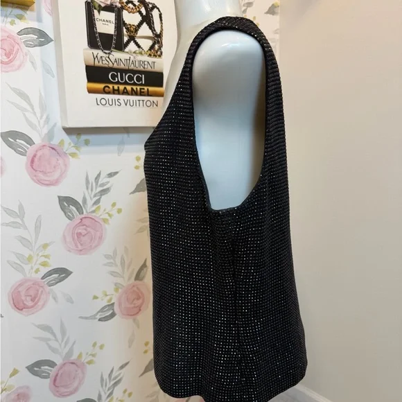 St. John Vintage Women's Knit Metallic Beaded Crop Black Tank Top 2002 - Picture 2 of 7